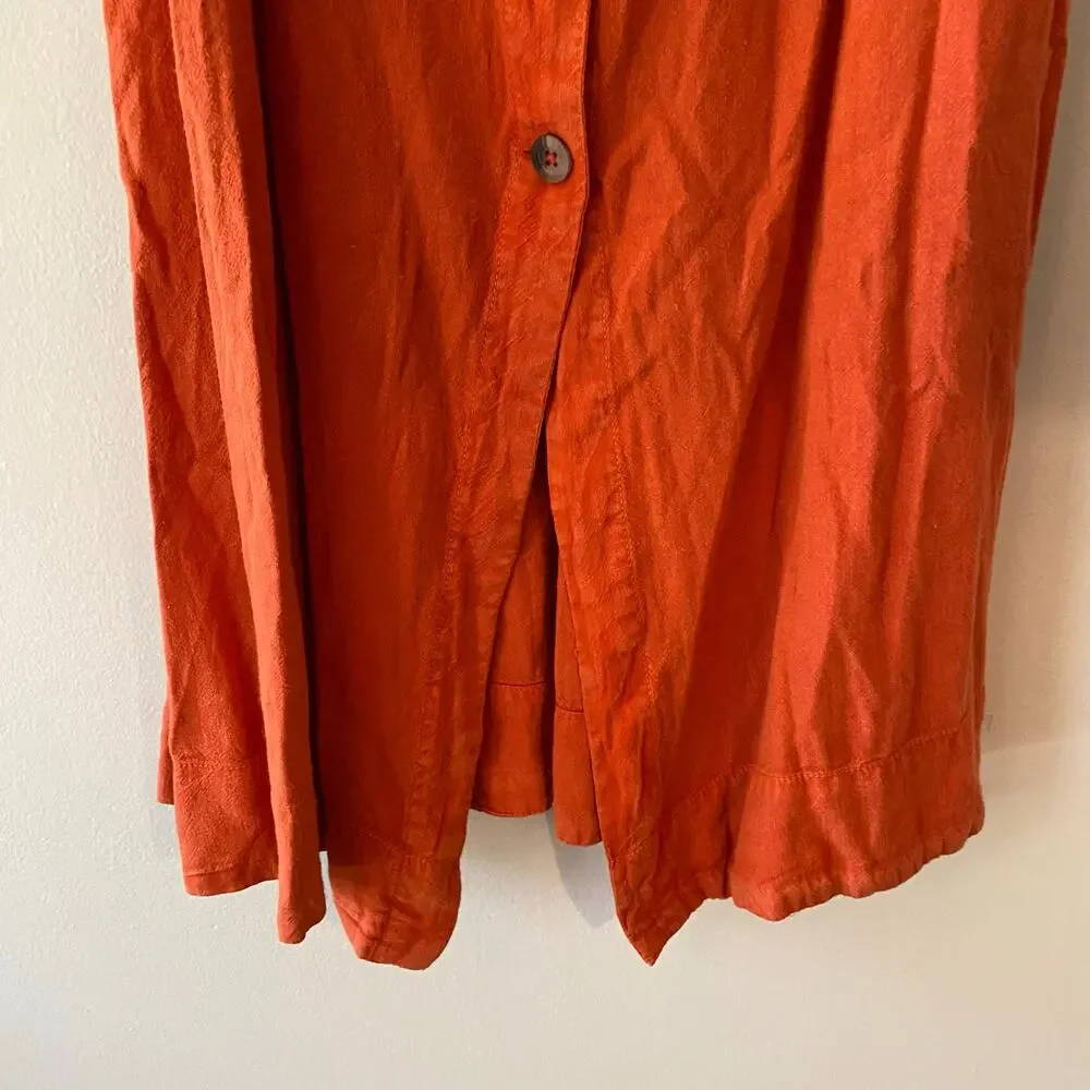 Free People Red Orange String of Hearts Button Down Puff Sleeve Maxi Dress Small
